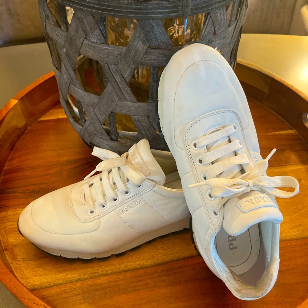 PRADA Leather Sneakers - White - Made in Italy